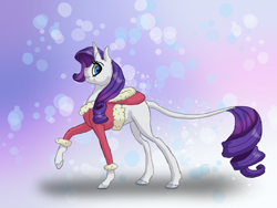 Size: 4000x3000 | Tagged: safe, artist:shaslan, rarity, pony, unicorn, g4, christmas clothing, female, leonine tail, mare, raised hoof, smiling, solo, tail, winter