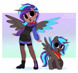 Size: 1938x1827 | Tagged: safe, artist:syrupyyy, oc, oc only, alicorn, human, pony, alicorn oc, dark skin, horn, humanized, solo, wings