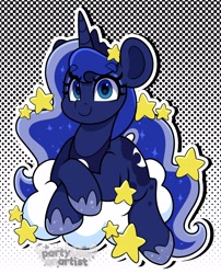Size: 3236x4000 | Tagged: safe, artist:partylikeanartist, princess luna, alicorn, pony, cloud, crossed hooves, cute, female, lunabetes, lying down, lying on a cloud, mare, on a cloud, redraw, smiling, solo, stars