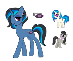 Size: 1205x1000 | Tagged: safe, artist:risswm, dj pon-3, octavia melody, vinyl scratch, oc, earth pony, pony, unicorn, g4, concave belly, ear piercing, earring, female, jewelry, magical lesbian spawn, mare, offspring, parent:octavia melody, parent:vinyl scratch, parents:scratchtavia, piercing, simple background, white background