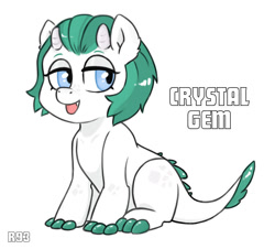 Size: 900x813 | Tagged: safe, artist:rukawa93, oc, oc only, oc:crystal gem, dracony, hybrid, pony, female, horns, interspecies offspring, lidded eyes, offspring, parent:rarity, parent:spike, parents:sparity, simple background, sitting, solo, white background