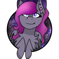 Size: 1500x1500 | Tagged: safe, artist:teonnakatztkgs, oc, oc only, pegasus, pony, bust, colored wings, ear piercing, pegasus oc, piercing, smiling, solo, stars, two toned wings, wings