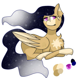 Size: 1500x1500 | Tagged: safe, artist:teonnakatztkgs, oc, oc only, pegasus, pony, chest fluff, ethereal mane, female, lying down, mare, pegasus oc, prone, smiling, solo, starry mane