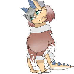 Size: 1500x1500 | Tagged: safe, artist:teonnakatztkgs, oc, oc only, dracony, dragon, hybrid, chest fluff, clothes, horns, simple background, smiling, solo, white background