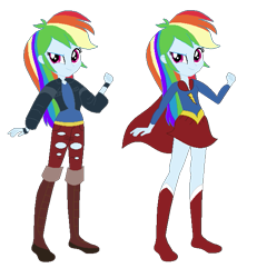 Size: 577x625 | Tagged: safe, artist:sunmint234, rainbow dash, human, equestria girls, g4, clothes, dc superhero girls, dress, eye, eyes, hair, hand, humanized, mouth, muscles, shirt, shoes, solo, spoilers for another series, style, supergirl, thunder