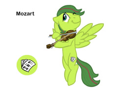 Size: 681x518 | Tagged: safe, alternate version, artist:torusthescribe, oc, oc only, oc:mozart, pegasus, pony, bio in description, flying, musical instrument, offspring, one eye closed, parent:fluttershy, parents:canon x oc, pegasus oc, simple background, smiling, solo, violin, white background, wings, wink