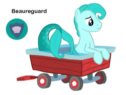 Size: 681x518 | Tagged: safe, alternate version, artist:torusthescribe, oc, oc only, oc:beaureguard, pony, sea pony, bio in description, frown, interspecies offspring, male, offspring, parent:rarity, parents:canon x oc, simple background, solo, stallion, wagon, white background