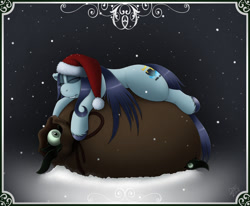 Size: 1280x1056 | Tagged: safe, artist:drxii, oc, oc only, oc:ipsywitch, earth pony, pony, christmas, digital art, eyes closed, hat, holiday, santa hat, sleeping, tail
