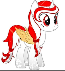 Size: 662x726 | Tagged: safe, oc, oc only, oc:sinar bulan indonesia, alicorn, pony, alicorn oc, female, folded wings, full body, hair tie, horn, indonesia, indonesian, mare, nation ponies, not cream heart, ponified, red eyes, simple background, smiling, solo, standing, tail, two toned mane, two toned tail, white background, wings