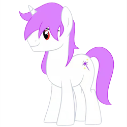 Size: 1130x1130 | Tagged: safe, oc, oc only, oc:shine starlight, pony, unicorn, 2022 community collab, derpibooru community collaboration, full body, horn, male, purple mane, purple tail, red eyes, show accurate, simple background, smiling, solo, stallion, standing, tail, transparent background, unicorn oc