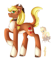 Size: 3666x4163 | Tagged: safe, artist:mailner, applejack, winona, dog, dog pony, pony, g4, appledog, applejack's hat, collar, cowboy hat, cutie mark, fangs, female, fusion, hat, high res, hooves, looking at you, mare, raised hoof, redesign, simple background, smiling, smiling at you, solo, tail, transparent background, wrinkles