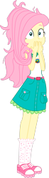 Size: 1280x4630 | Tagged: safe, artist:marcorulezzz, fluttershy, equestria girls, g4, my little pony equestria girls: legend of everfree, camp everfree outfits, clothes, covering mouth, female, messy hair, simple background, skirt, sleeveless, solo, transparent background, vector
