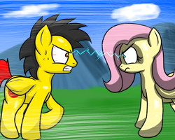 Size: 1280x1024 | Tagged: safe, artist:mister-markers, oc, oc:devin (stardevin), pegasus, pony, 2011, bloodshot eyes, duo, female, male, mare, stallion, stare, staring contest, the stare