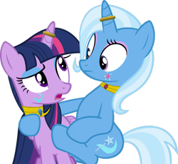 Size: 932x858 | Tagged: safe, artist:14oliverhedgehog, trixie, twilight sparkle, alicorn, pony, unicorn, g4, female, horn, horn ring, mare, ring, ship:twixie, simple background, transparent background, twilight sparkle (alicorn)