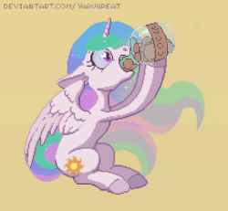 Size: 702x648 | Tagged: safe, artist:yarugreat, princess celestia, alicorn, pony, g4, animated, cartoon physics, cel shading, commission, cookie, cookie jar, cute, cutelestia, digestion without weight gain, ears, ears back, eating, ethereal mane, ethereal tail, featured image, female, food, gif, hair, hammerspace, hammerspace belly, heart, heart eyes, infinite loop, loop, majestic as fuck, mane, mare, missing accessory, multicolored hair, partially open wings, perfect loop, pixel art, purple eyes, rainbow hair, rainbow tail, shading, sillestia, silly, silly pony, simple background, sitting, solo, stuffing, swallowing, tail, this will end in colic, this will end in weight gain, wingding eyes, wings, ych result