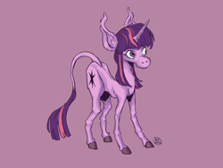 Size: 1600x1200 | Tagged: safe, artist:socialgutbrain777, twilight sparkle, pony, unicorn, g4, hoers, leonine tail, purple background, simple background, solo, tail, unicorn twilight