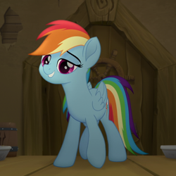 Size: 804x804 | Tagged: safe, edit, edited screencap, screencap, rainbow dash, pegasus, pony, g4, my little pony: the movie, cropped, cute, dashabetes, smiling, time to be awesome