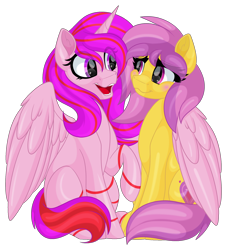 Size: 1690x1861 | Tagged: safe, artist:thehaywaiianhorse, oc, oc only, oc:autumn breeze, oc:pepto, alicorn, pony, 2022 community collab, derpibooru community collaboration, alicorn oc, butter horse, horn, simple background, transparent background, wings