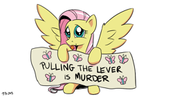 Size: 1200x675 | Tagged: safe, artist:pony-berserker, fluttershy, pegasus, pony, pony-berserker's twitter sketches, g4, female, mare, sign, solo, tongue out, trolley problem