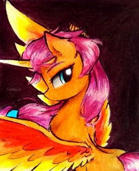 Size: 2259x2762 | Tagged: safe, artist:liaaqila, sunny starscout, alicorn, pony, g5, my little pony: a new generation, female, high res, mare, race swap, solo, sunnycorn, traditional art