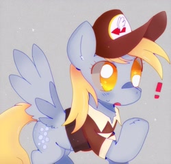 Size: 2304x2201 | Tagged: safe, artist:bug-roux, derpy hooves, pegasus, pony, g4, cap, cute, derpabetes, hat, high res, raised hoof, solo