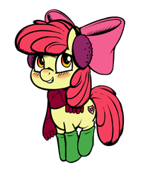 Size: 3500x4000 | Tagged: safe, artist:zapplebow, color edit, edit, apple bloom, earth pony, pony, g4, blushing, boots, clothes, colored, earmuffs, female, filly, scarf, shoes, simple background, solo, the cmc's cutie marks, transparent background
