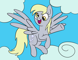 Size: 3300x2550 | Tagged: safe, artist:librarylonging, derpy hooves, pegasus, pony, g4, cloud, flying, high res, solo