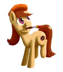 Size: 1684x1911 | Tagged: safe, artist:librarylonging, oc, oc:ausdruck, earth pony, pony, beret, hat, mouth hold, paintbrush, simple background, solo, transparent background