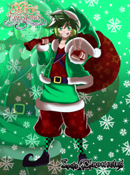 Size: 1792x2408 | Tagged: safe, artist:cmacx, spike, human, g4, anime, christmas, clothes, fingerless gloves, gloves, holiday, humanized, kingdom hearts, looking at you, merry christmas, peace sign