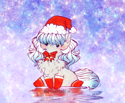 Size: 2404x1978 | Tagged: safe, artist:krissstudios, oc, earth pony, pony, chibi, christmas, chubbie, hat, holiday, santa hat, solo