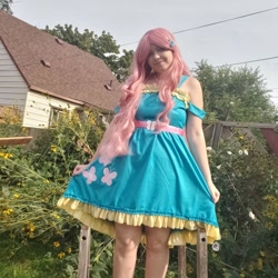 Size: 1080x1080 | Tagged: safe, fluttershy, human, equestria girls, g4, clothes, cosplay, costume, cutie mark on clothes, irl, irl human, photo, solo