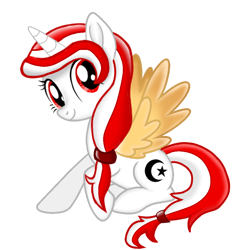 Size: 820x826 | Tagged: safe, artist:be_yourself, artist:tialtri, oc, oc only, oc:sinar bulan indonesia, alicorn, pony, 2022 community collab, derpibooru community collaboration, alicorn oc, female, full body, hair tie, horn, indonesia, looking at you, mare, movie accurate, nation ponies, not cream heart, ponified, red eyes, show accurate, simple background, sitting, smiling, smiling at you, solo, spread wings, tail, transparent background, two toned mane, two toned tail, wings