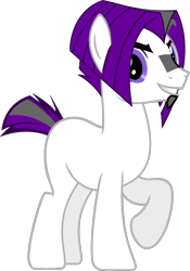 Size: 840x1200 | Tagged: safe, oc, oc only, oc:aleister, earth pony, pony, 2022 community collab, derpibooru community collaboration, blaze (coat marking), coat markings, earth pony oc, eyebrows, eyelashes, facial hair, facial markings, full body, goatee, grin, male, purple eyes, raised hoof, show accurate, simple background, smiling, solo, stallion, standing, tail, transparent background, two toned mane, two toned tail