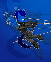 Size: 4500x5500 | Tagged: safe, artist:yufebwifbi, oc, oc only, pegasus, pony, bullet, clothes, gun, rainbow six, solo, sunglasses, weapon, wings, zoom layer