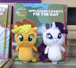 Size: 2433x2190 | Tagged: safe, applejack, rarity, earth pony, pony, unicorn, g4, applejack & rarity fix the day, book, high res, irl, merchandise, photo, photography, puppet, sock puppet