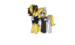 Size: 3544x2126 | Tagged: safe, artist:canada_cho_nado, edit, oc, oc only, oc:joshua lemonbrew, oc:tanuki thunderstorm of magadan, pegasus, pony, unicorn, 2022 community collab, derpibooru community collaboration, clothes, duo, high res, maid, simple background, transparent background