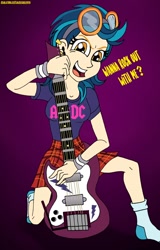 Size: 716x1116 | Tagged: safe, artist:dncsamsonart, indigo zap, equestria girls, g4, 2019, ac/dc, clothes, electric guitar, guitar, hard rock, musical instrument, rock (music), socks, stocking feet