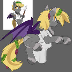 Size: 3096x3074 | Tagged: safe, artist:beardie, oc, oc only, oc:night striker, bat pony, pony, bat pony oc, clothes, commission, eyebrows, eyebrows visible through hair, gray background, high res, no pupils, simple background, solo, spear, spread wings, weapon, wings