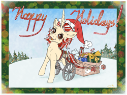 Size: 3200x2400 | Tagged: safe, artist:minka, oc, oc:floressa skim, pony, unicorn, disabled, female, filly, foal, happy holidays, heartwarming, high res, solo