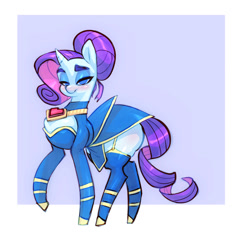 Size: 1261x1312 | Tagged: safe, artist:bigdad, rarity, pony, unicorn, g4, alternate hairstyle, clothes, dress, female, fire ruby, garter belt, gem, jewelry, looking at you, mare, necklace, puffed chest, ruby, socks, solo, thigh highs