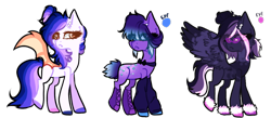 Size: 1200x522 | Tagged: safe, artist:kyannepopys, oc, oc only, bat pony, earth pony, pegasus, pony, base used, bat pony oc, batw ings, colored hooves, earth pony oc, looking back, pegasus oc, simple background, transparent background, wings