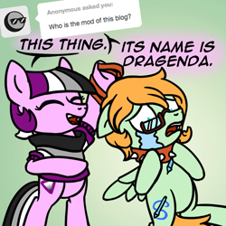 Size: 800x800 | Tagged: safe, artist:thedragenda, oc, oc only, oc:ace, oc:dragenda, earth pony, pegasus, pony, ask-acepony, abuse, bipedal, choker, choking, collar, crying, glasses, leash, spiked collar