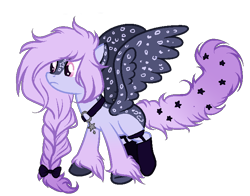 Size: 700x550 | Tagged: safe, artist:kyannepopys, oc, oc only, pegasus, pony, base used, braid, choker, clothes, ethereal mane, female, frown, mare, pegasus oc, simple background, socks, solo, starry mane, transparent background, unshorn fetlocks, wings