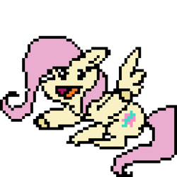 Size: 1024x1024 | Tagged: safe, artist:nitlynjane, fluttershy, pegasus, pony, g4, broken anatomy, cute, flying, pixel art, raised hoof, shyabetes, spread wings, weird, wings, xd