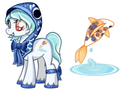 Size: 781x571 | Tagged: safe, artist:khimi-chan, artist:xbeautifuldreamerx, oc, oc only, earth pony, fish, koi, pony, clothes, eyelashes, female, hoof polish, mare, simple background, solo, transparent background, unshorn fetlocks