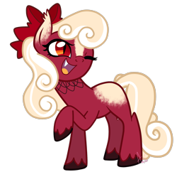 Size: 2143x2131 | Tagged: safe, artist:khimi-chan, oc, oc only, earth pony, pony, :d, bow, earth pony oc, hair bow, high res, one eye closed, open mouth, open smile, raised hoof, simple background, slit pupils, smiling, solo, transparent background, unshorn fetlocks, wink