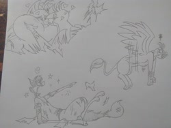 Size: 2592x1944 | Tagged: safe, artist:princebluemoon3, gallus, silverstream, oc, oc:blue (princebluemoon3), abyssinian, griffon, hippogriff, fanfic:not in griffonstone anymore, g4, about to kiss, abyssinian oc, angry, beaten up, chubby cheeks, fat, fat fetish, female, fetish, floating heart, flying, fourth wall, grayscale, heart, male, monochrome, pain star, ship:gallstream, shipping, silverblob, sketch, squishy cheeks, story included, straight, sulking, traditional art, yelling