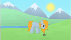 Size: 1920x1080 | Tagged: safe, artist:candy meow, oc, oc only, oc:luster, earth pony, pony, animated, crystal empire, crystal kingdom, day, day night cycle, earth pony oc, gif, hill, mane, moon, mountain, night, npc, red eyes, river, rock, solo, stare, stars, sun, tail, tired eyes