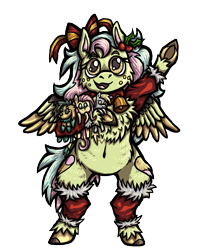 Size: 857x1030 | Tagged: safe, artist:deidad dissitum, oc, oc:chiray, oc:leyki dissitum, pegasus, pony, 2022 community collab, derpibooru community collaboration, belly button, bow, chest fluff, christmas, clothes, fluffy, happy, holiday, holly, hooves, partially open wings, plushie, ribbon, simple background, socks, solo, transparent background, unshorn fetlocks, wings