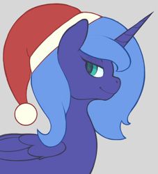 Size: 1744x1924 | Tagged: safe, artist:wild-thunder06, princess luna, alicorn, pony, g4, christmas, female, hat, holiday, lidded eyes, profile, s1 luna, santa hat, simple background, solo